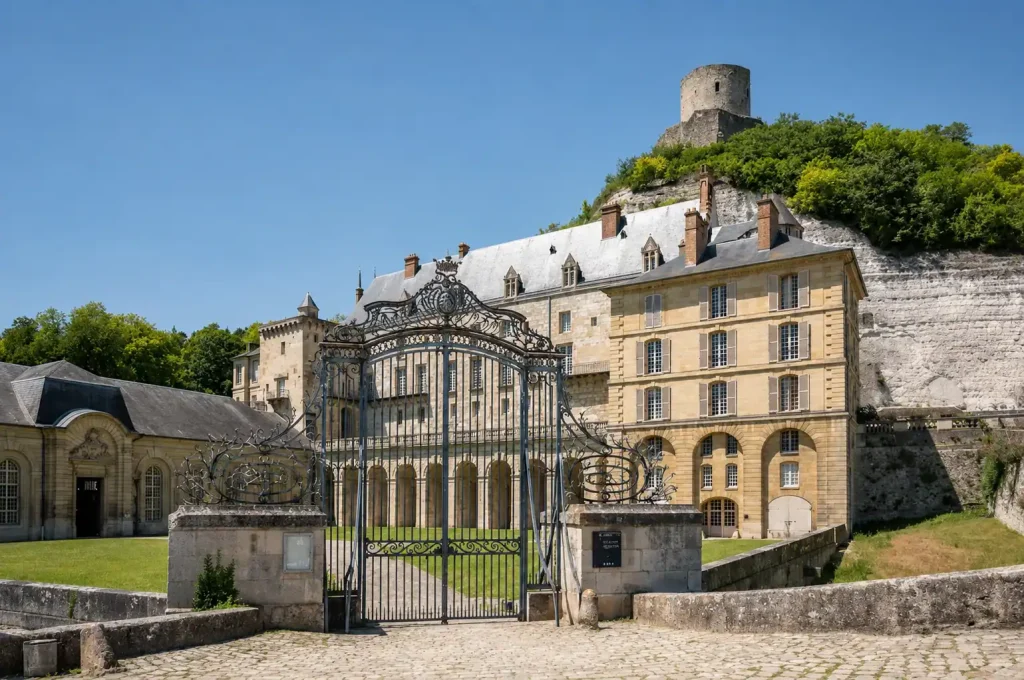 Le château de la Roche-Guyon et son donjon médiéval adossé à la falaise de craie