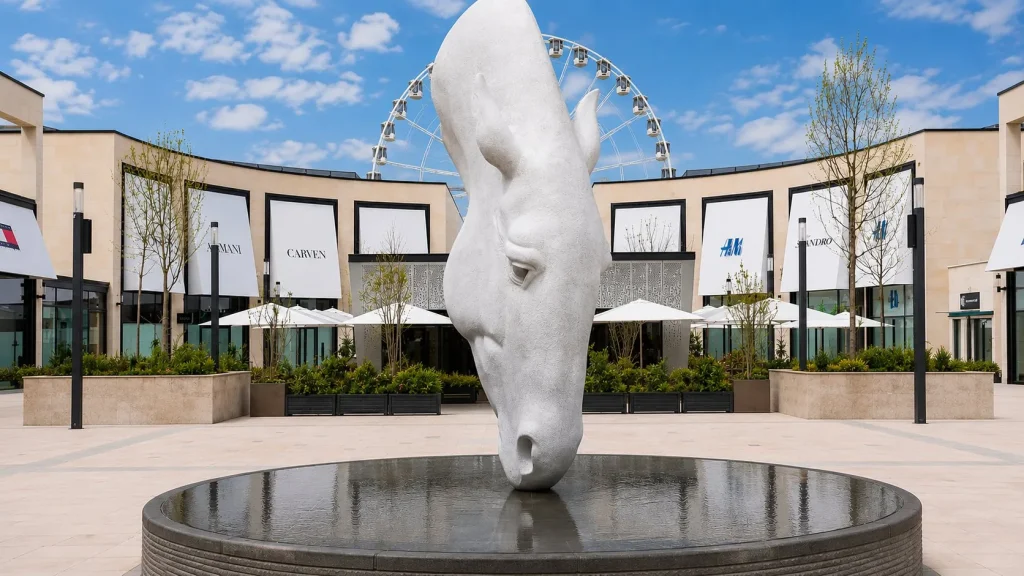 Le village de marques McArthurGlen Paris-Giverny, sa sculpture de cheval et sa grande roue
