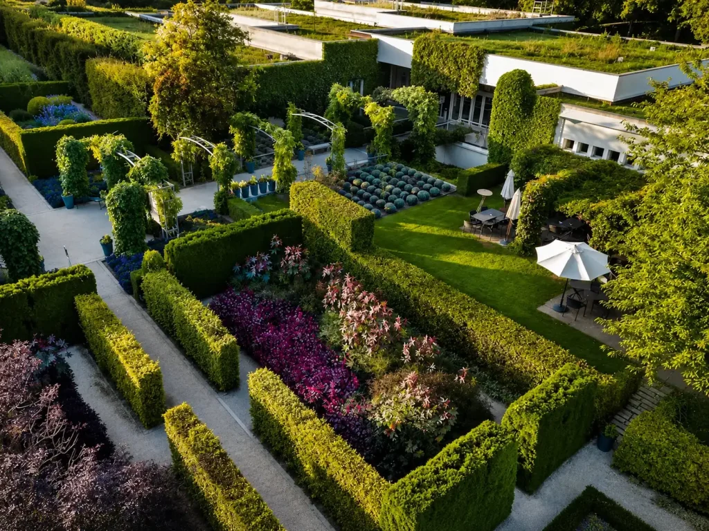 Le jardin contemporain et les haies géométriques du Musée des Impressionnismes à Giverny
